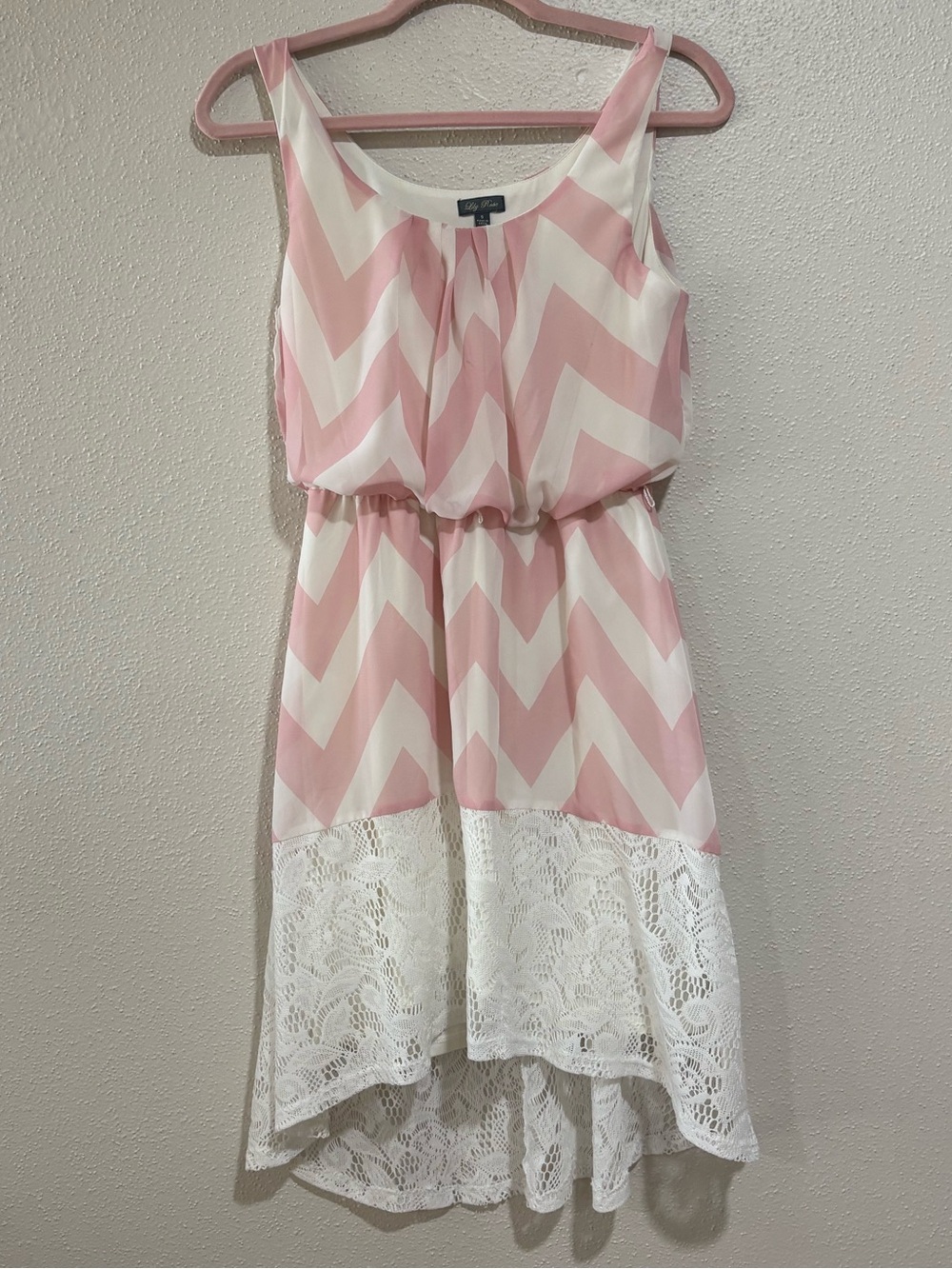 Lily Rose Pink Chevron Lace High Low Dress Small